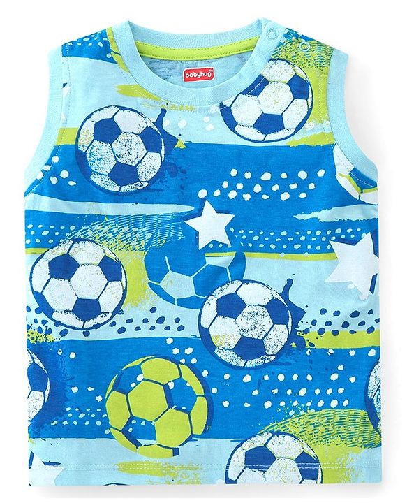 Babyhug Cotton Knit Half Sleeves Soccer Printed T-Shirt with Shorts Set - Green & Navy Blue