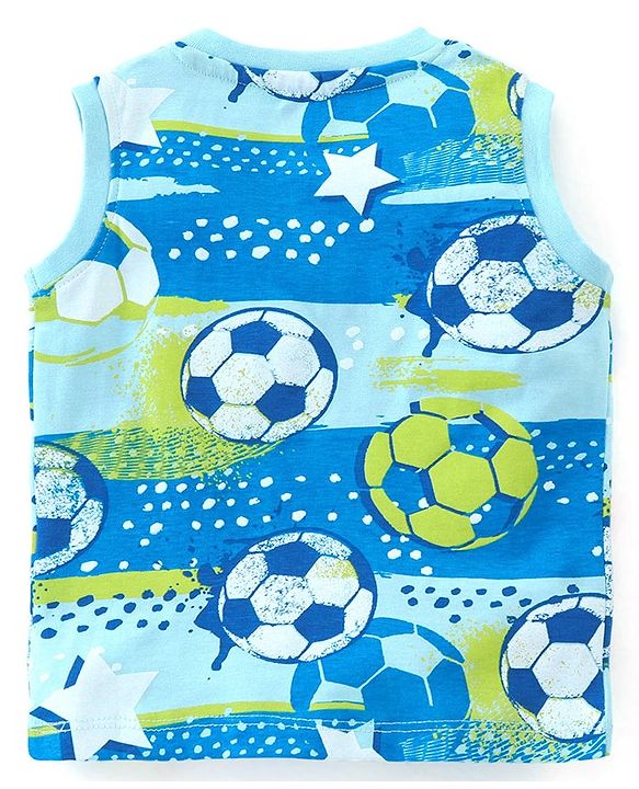 Babyhug Cotton Knit Half Sleeves Soccer Printed T-Shirt with Shorts Set - Green & Navy Blue