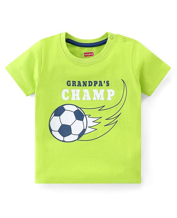 Babyhug Cotton Knit Half Sleeves Soccer Printed T-Shirt with Shorts Set - Green & Navy Blue