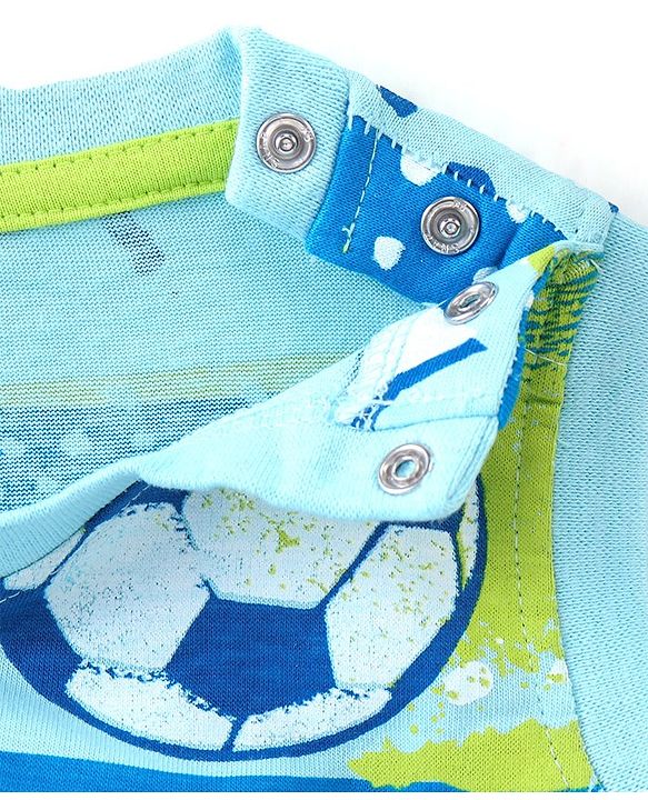 Babyhug Cotton Knit Half Sleeves Soccer Printed T-Shirt with Shorts Set - Green & Navy Blue