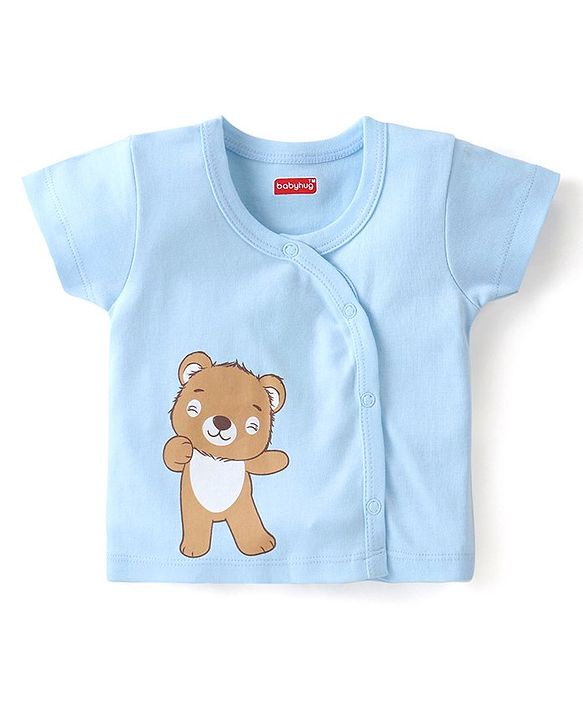 Babyhug 100% Cotton Knit Half Sleeves Front Open Vests Stripes & Bear Print Pack of 5 - White Yellow & Blue