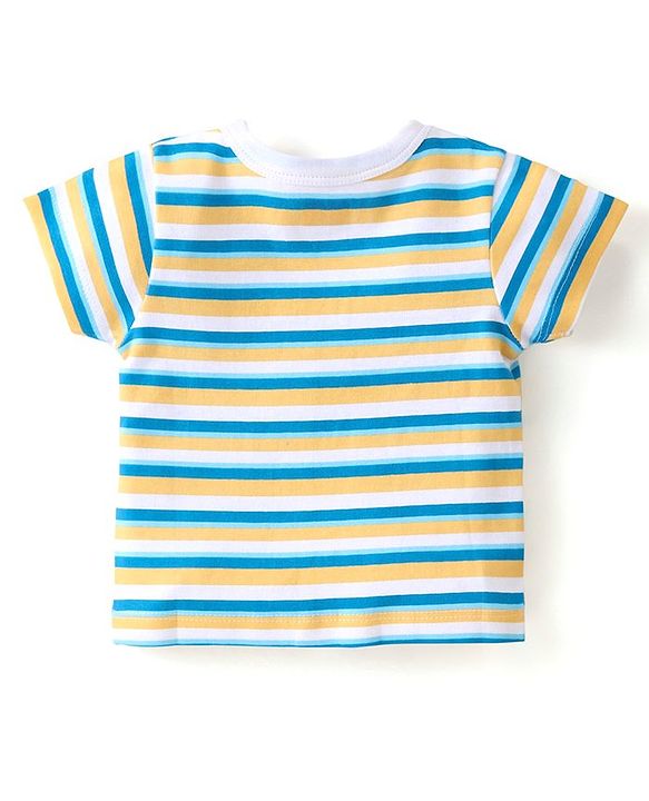 Babyhug 100% Cotton Knit Half Sleeves Front Open Vests Stripes & Bear Print Pack of 5 - White Yellow & Blue
