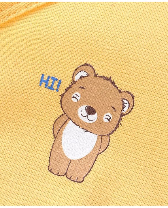 Babyhug 100% Cotton Knit Half Sleeves Front Open Vests Stripes & Bear Print Pack of 5 - White Yellow & Blue