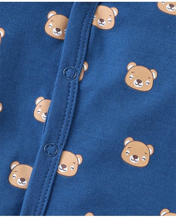 Babyhug 100% Cotton Knit Half Sleeves Front Open Vests Stripes & Bear Print Pack of 5 - White Yellow & Blue