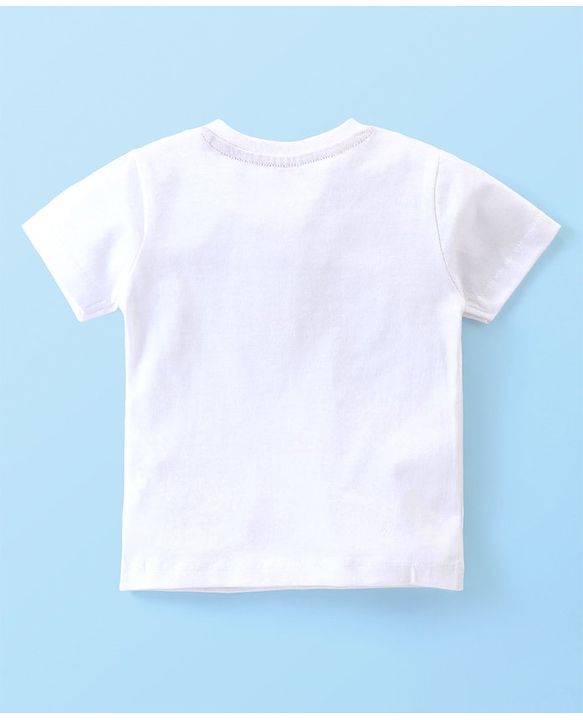 Babyhug Single Jersey Knit Half Sleeves T-Shirts & Shorts Set with Beach Theme Print - White Yellow & Blue