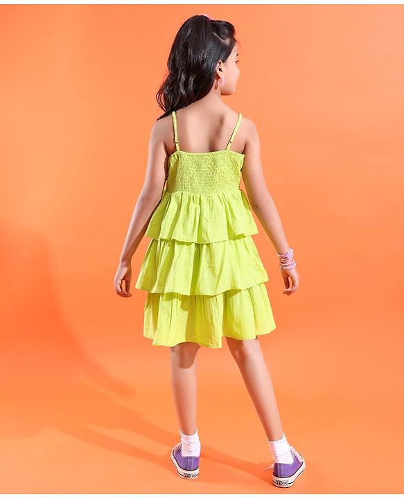Pine Kids 100% Cotton Woven Sleeveless Texture Frock - Lime Green