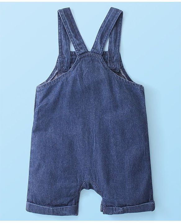 Babyhug Disney 100% Cotton Knit Dungaree & Half Sleeves T-Shirt With Mickey Mouse Print - White & Blue