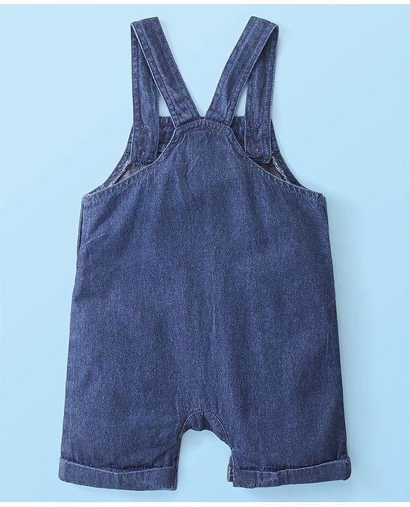 Babyhug Disney 100% Cotton Knit Dungaree & Half Sleeves T-Shirt With Mickey Mouse Print - White & Blue