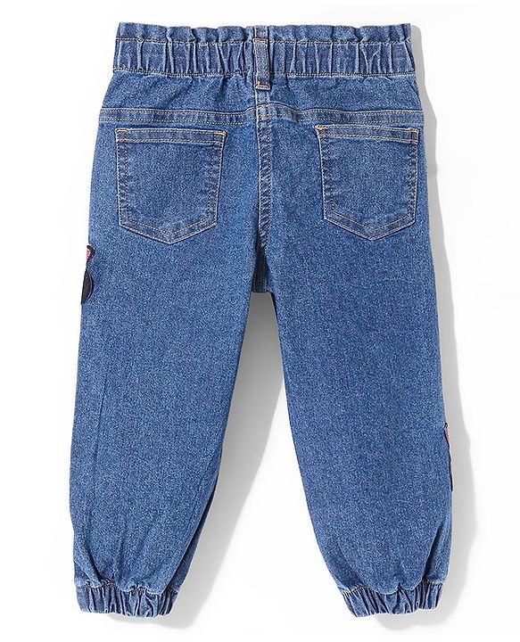 Babyhug Disney Denim Full Length  Jeans with Minnie Mouse Graphics -Blue