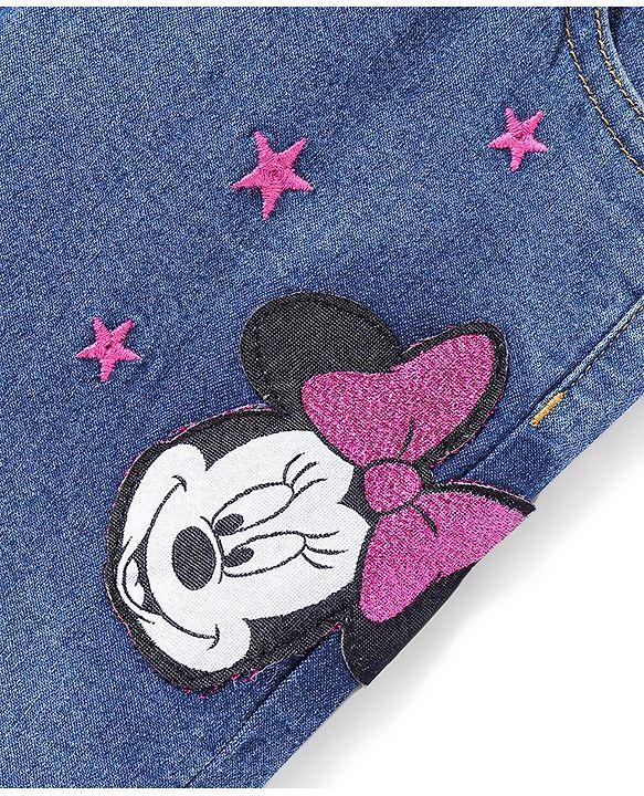 Babyhug Disney Denim Full Length  Jeans with Minnie Mouse Graphics -Blue