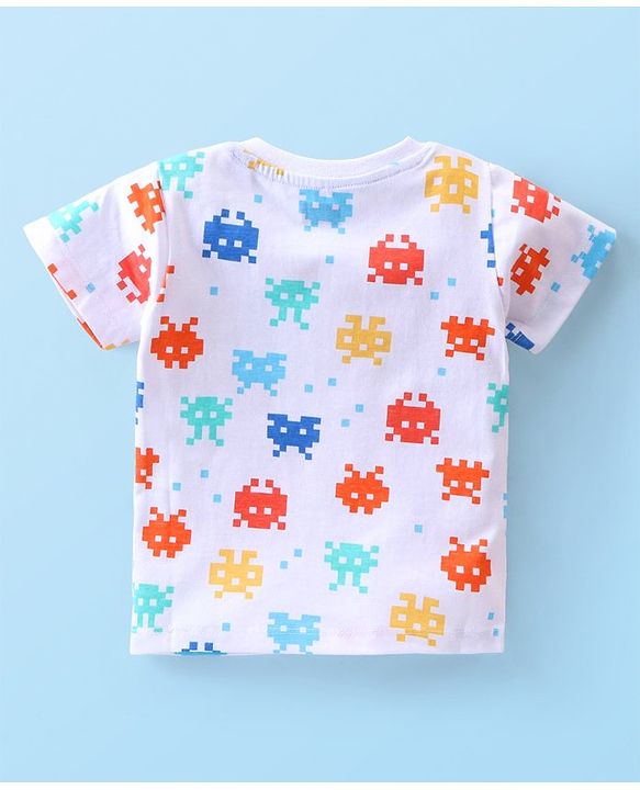 Babyhug Single Jersey Knit Half Sleeves Printed  T-Shirt & Shorts Set - White & Blue