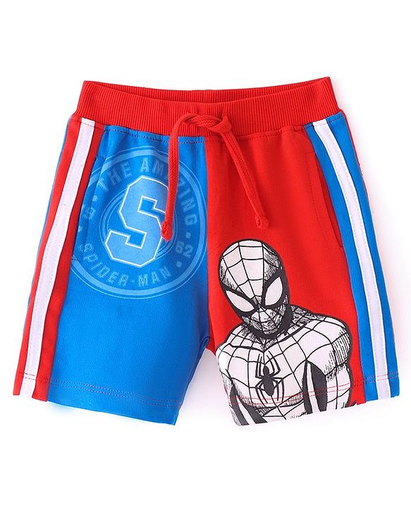 Babyhug Marvel  Cotton Knit Shorts with Spider-Man Graphics - Multicolour