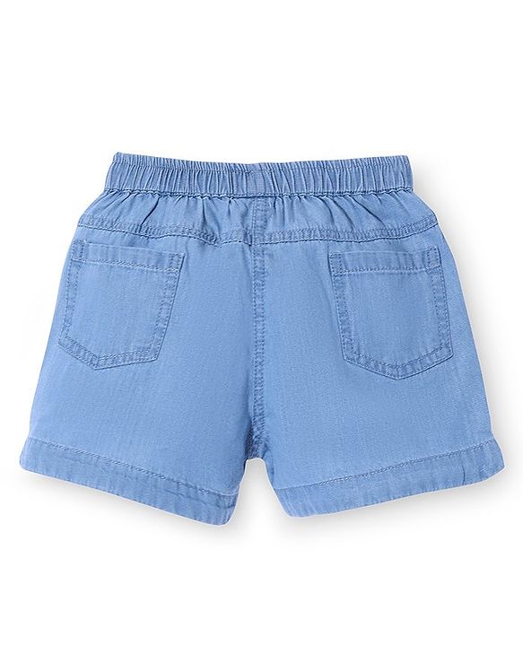 Babyhug Denim Mid Thigh Cherry Embroidered Shorts - Blue