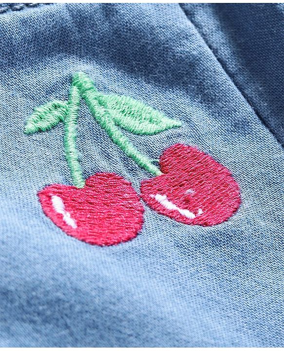 Babyhug Denim Mid Thigh Cherry Embroidered Shorts - Blue