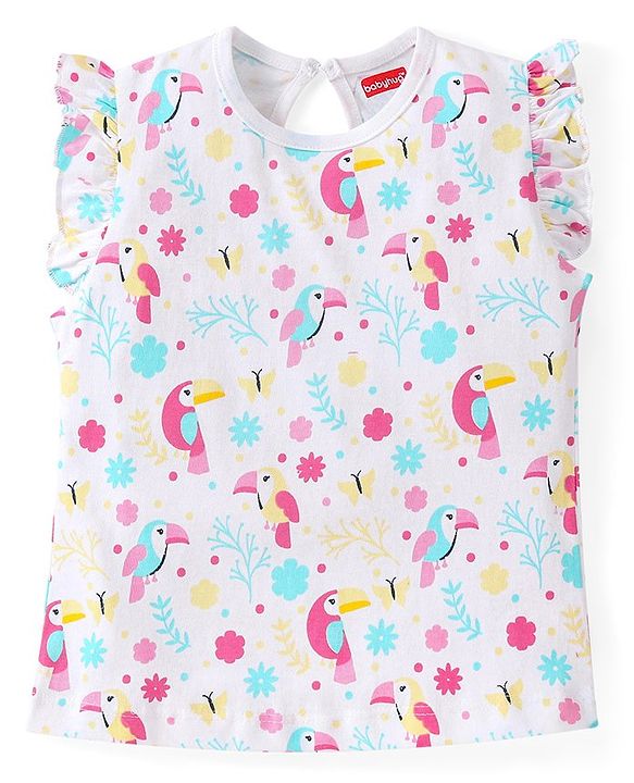 Babyhug Cotton Knit Frill Sleeves Top with Floral & Bird Print Pack of 3 - Multicolor