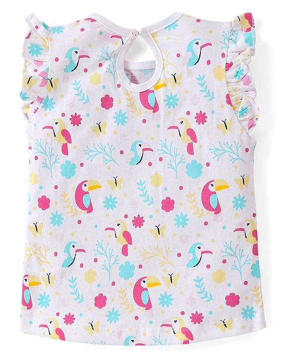 Babyhug Cotton Knit Frill Sleeves Top with Floral & Bird Print Pack of 3 - Multicolor