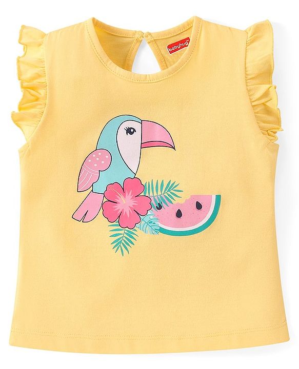 Babyhug Cotton Knit Frill Sleeves Top with Floral & Bird Print Pack of 3 - Multicolor
