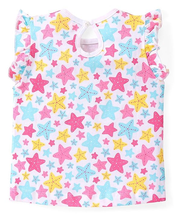 Babyhug Cotton Knit Frill Sleeves Top with Star & Text Print Pack of 3 - Multicolor