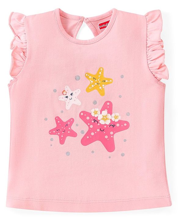 Babyhug Cotton Knit Frill Sleeves Top with Star & Text Print Pack of 3 - Multicolor