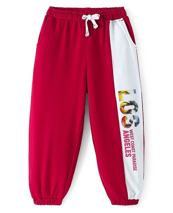 Pine Kids Cotton Knit Full Length Text Printed Lounge Pant - Scarlet Red
