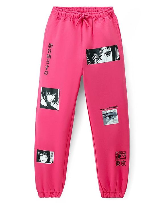 Pine Kids Cotton Knit Full Length  Lounge Pant with Anime Print - Pink