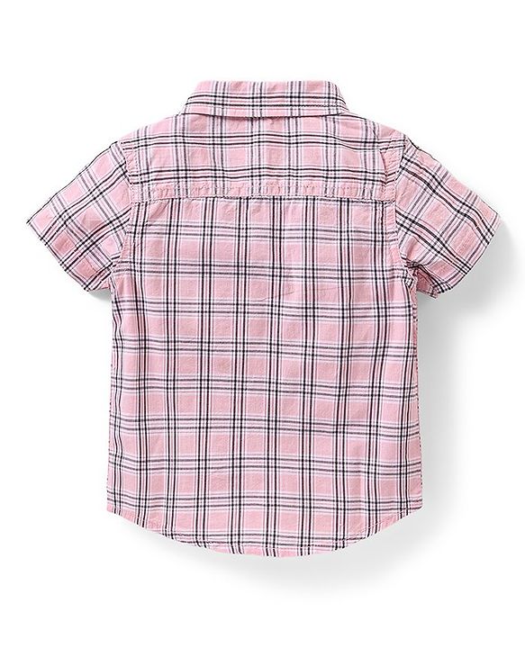 Babyhug Cotton Woven Half Sleeves Checks Shirt & Denim Shorts Set - Pink & Blue