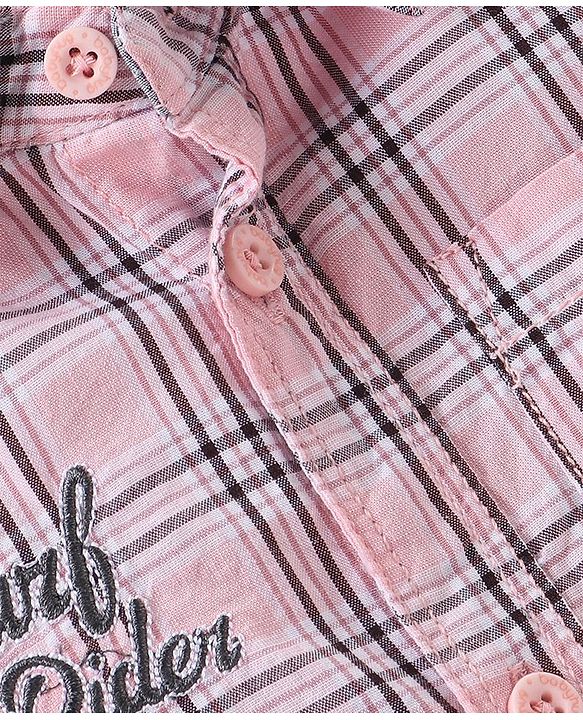 Babyhug Cotton Woven Half Sleeves Checks Shirt & Denim Shorts Set - Pink & Blue