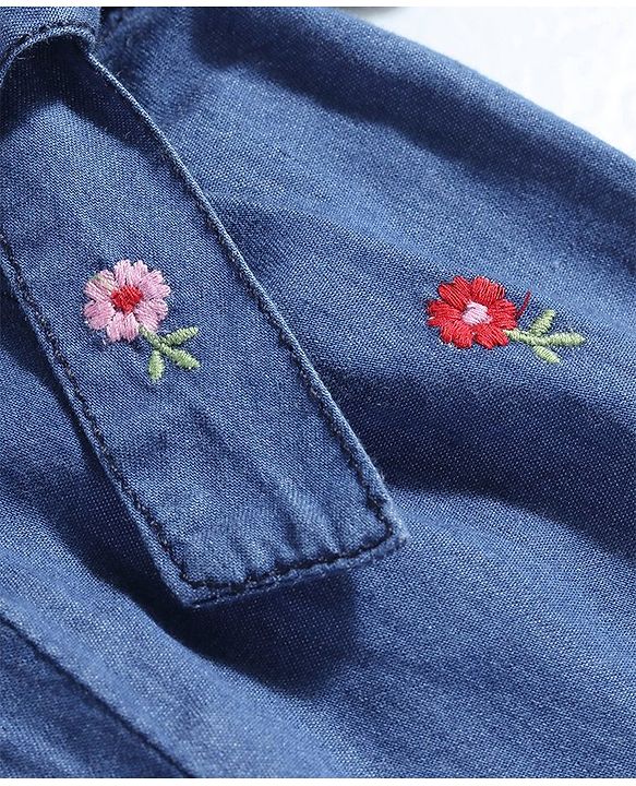 Babyhug Cotton Denim Mid Thigh Floral Embroidery Shorts - Blue