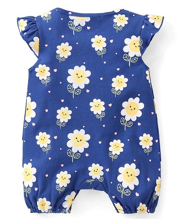 Babyhug 100% Cotton Knit Frill Sleeves Romper Floral & Heart Print Pack of 2 - Blue & Yellow