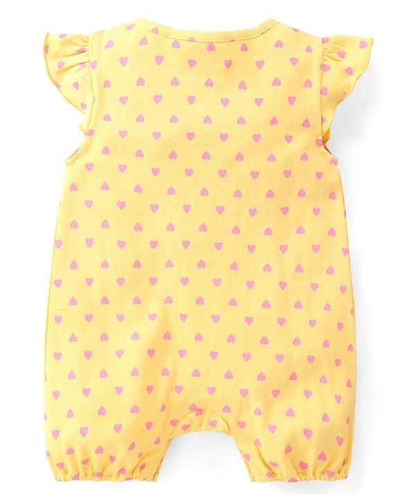 Babyhug 100% Cotton Knit Frill Sleeves Romper Floral & Heart Print Pack of 2 - Blue & Yellow