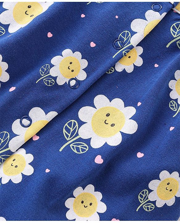 Babyhug 100% Cotton Knit Frill Sleeves Romper Floral & Heart Print Pack of 2 - Blue & Yellow
