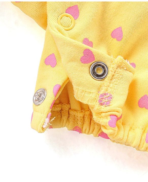 Babyhug 100% Cotton Knit Frill Sleeves Romper Floral & Heart Print Pack of 2 - Blue & Yellow