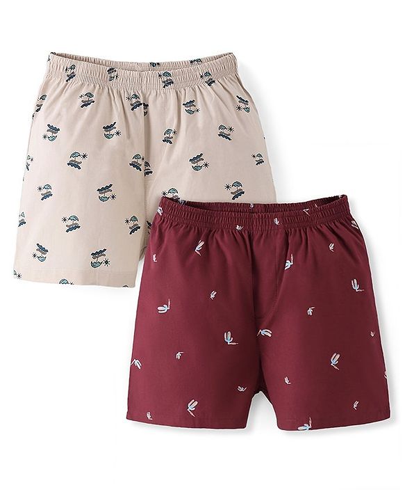 Pine Kids Cotton Elasticated Boxers Cactus Print Pack of 2 (Color May Vary)
