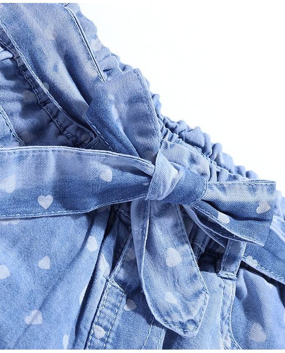 Babyhug  Mid Thigh Denim  Shorts Hearts Print with Belt Detailing - Blue