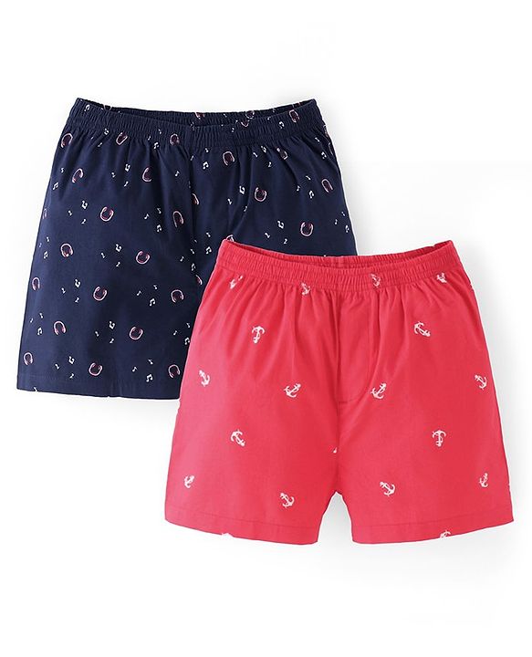 Pine Kids Cotton Elasticated Boxers Anchor Print Pack of 2 (Color May Vary)