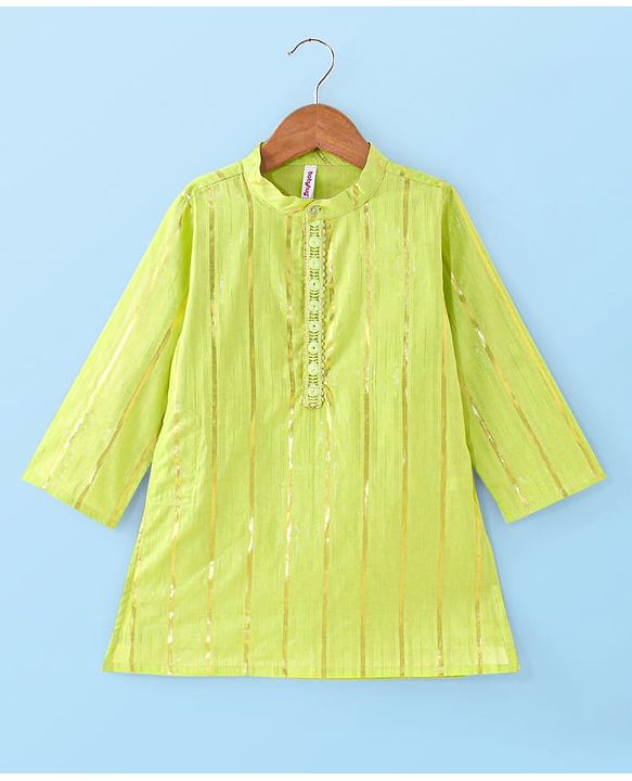 Babyhug Cotton Full Sleeves Striped Kurta Pyjama Set - Lime Green