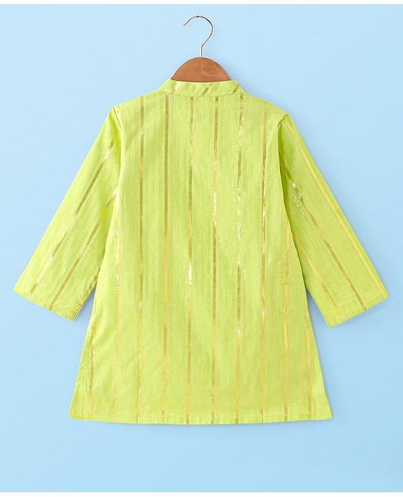 Babyhug Cotton Full Sleeves Striped Kurta Pyjama Set - Lime Green
