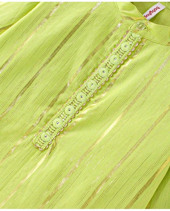 Babyhug Cotton Full Sleeves Striped Kurta Pyjama Set - Lime Green