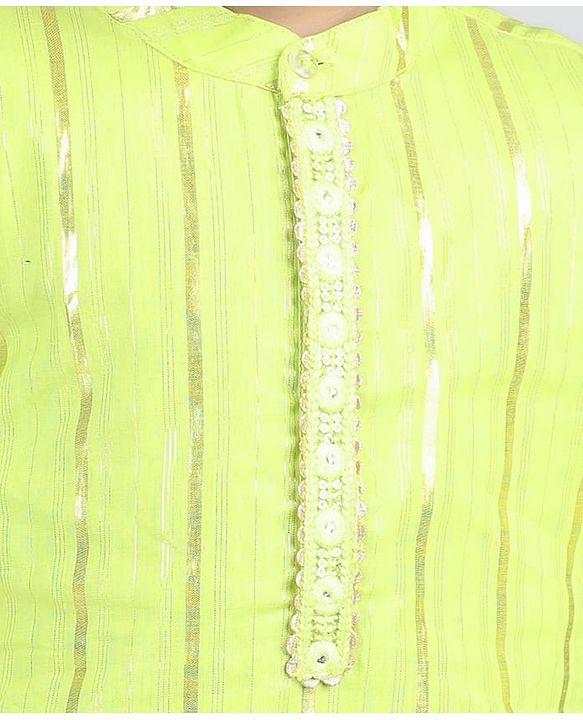 Babyhug Cotton Full Sleeves Striped Kurta Pyjama Set - Lime Green