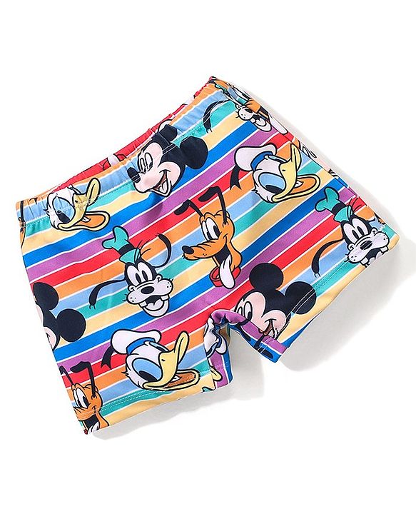 Babyhug Disney Mid Thigh Length Swimming Trunk With Mickey Mouse Family All Over Print - Multicolor