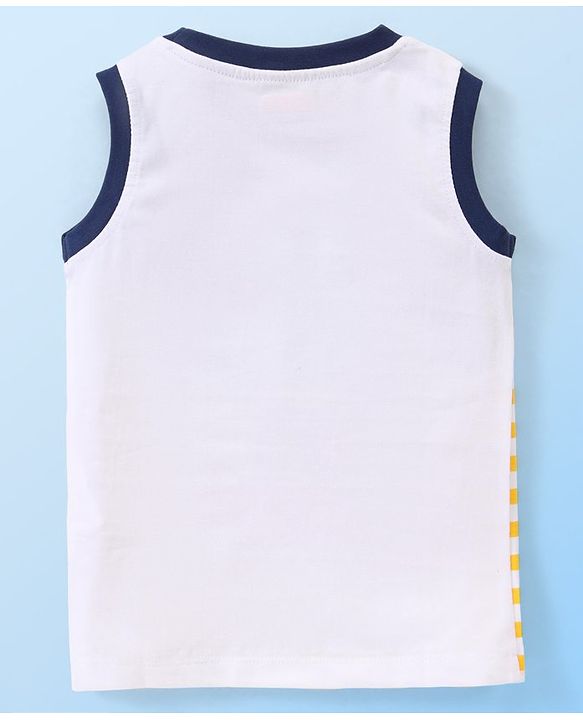 Babyhug Cotton Sleeveless T-Shirt With Animal & Text Graphics - White