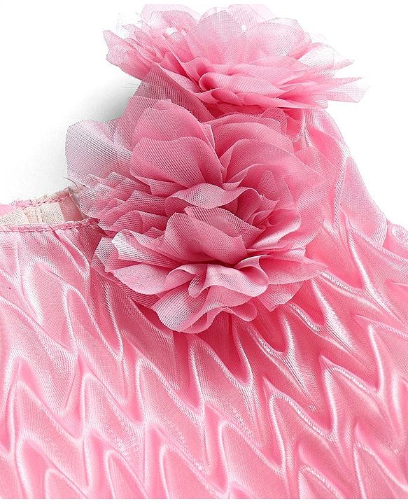 Babyhug Woven  Sleeveless Fit & Flare Party Frock with Floral Corsage - Pink