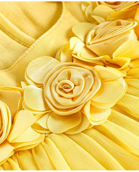 Babyhug Woven Sleeveless  A Line Dress With Floral Corsage Applique - Yellow