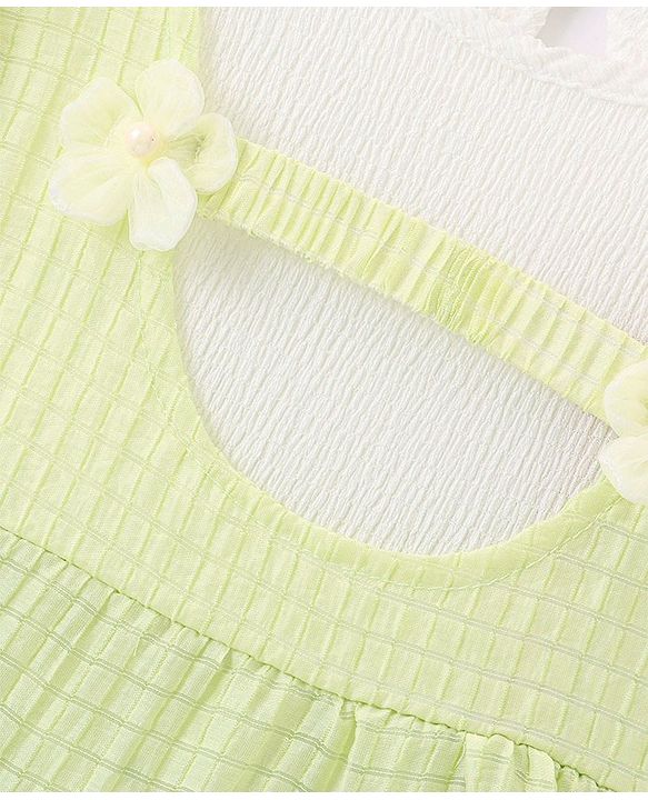 Babyhug Half Sleeves Party Frock with Floral Applique - Green & White