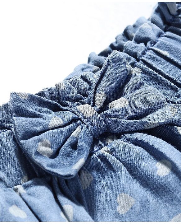 Babyhug Mid Thigh  Denim Layered Skirt Bow Detailing & Heart Print with Stretch  - Blue