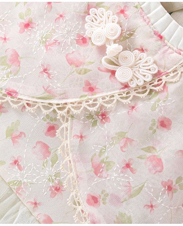 Babyhug Half Sleeves Frock with Floral Print & Embroidery - Off White