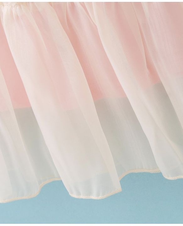 Babyhug Half Sleeves Party Frock with Floral Lace Detailing - Peach