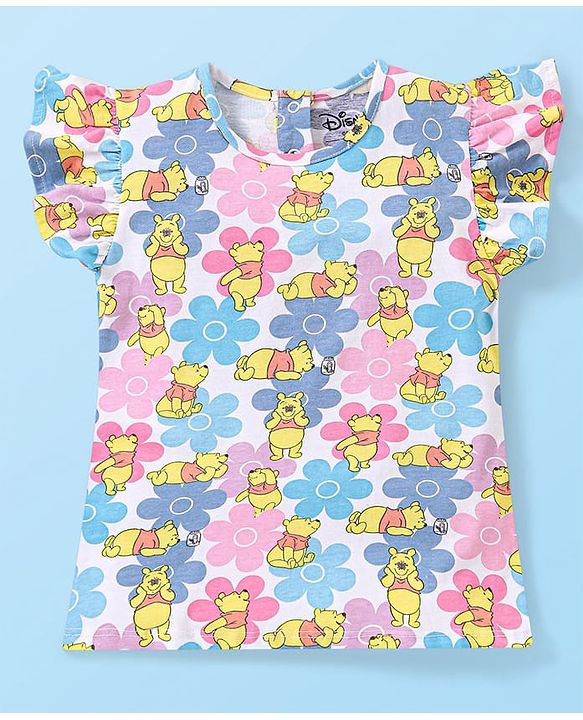 Babyhug Disney Single Jersey Knit Half Sleeves Top & Shorts Set with Floral & Winnie The Pooh Print - Multicolour