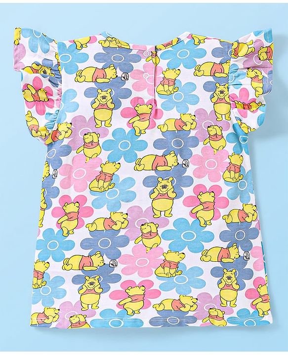 Babyhug Disney Single Jersey Knit Half Sleeves Top & Shorts Set with Floral & Winnie The Pooh Print - Multicolour
