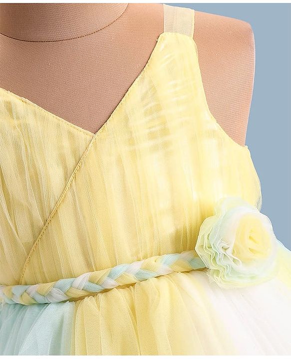Babyhug Woven   Sleeveless Fit & Flared  Party Frock with Floral Corsage - Multicolour